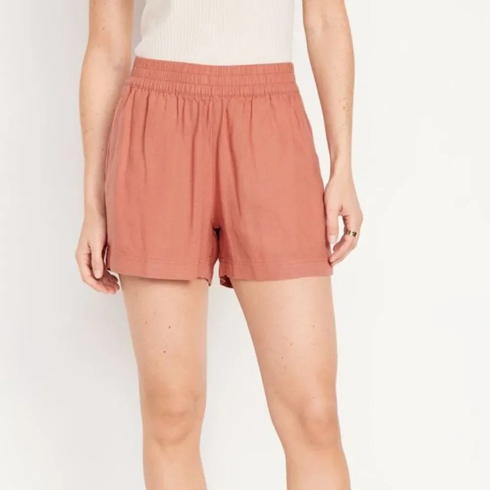 Old Navy High-Waisted Linen-Blend Pull-On Shorts Orange Size Large